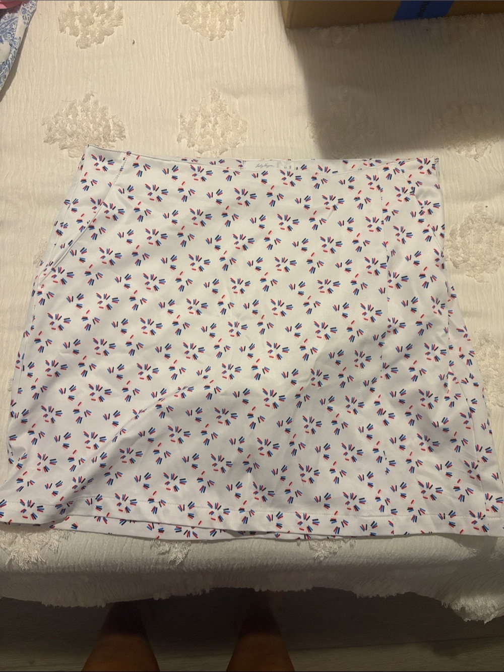 Lady Hagen White Golf Skirt with Red & Blue Floral Dots